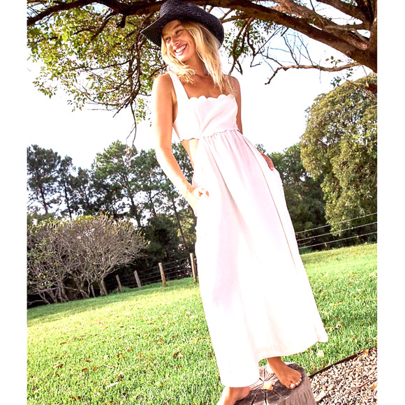 Free People Dresses & Skirts - Free People Cutout Midi Dress White Linen Size Medium Summer Beach Sleeveless